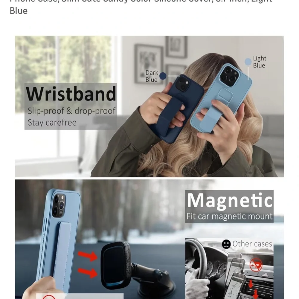 iPhone 14 Pro Max Case with stand magnetic strap light blue